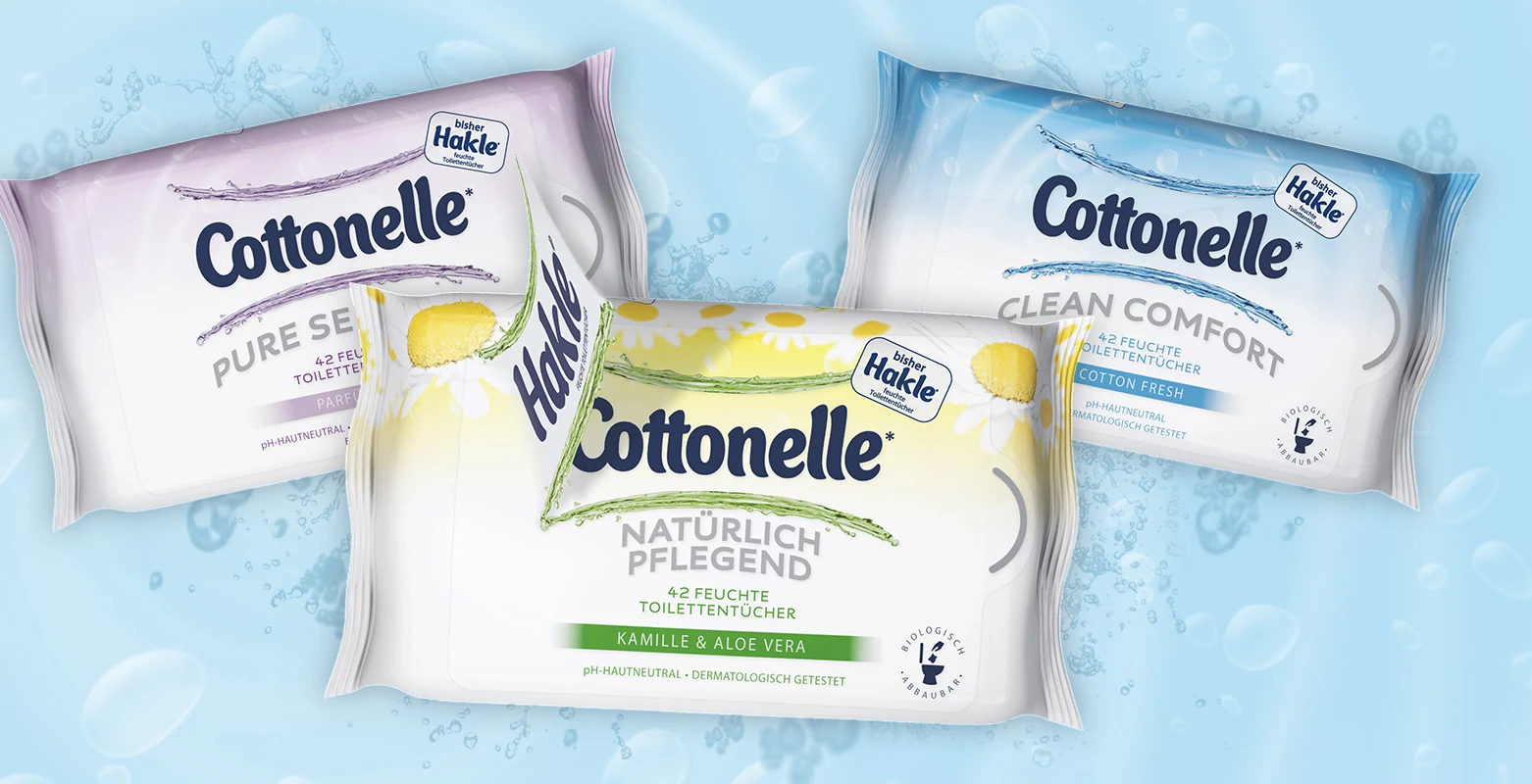 Cottonelle Produktfamilie mit Hinweis auf den Markentransfer von Hakle